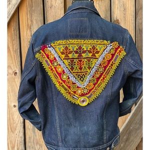 LEVIS denim jacket boho beaded one of a kind free people